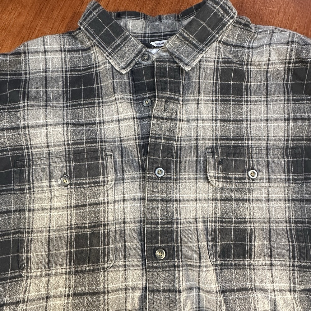 Carhartt Gray Blue Plaid‎ Heavy Cotton Flannel Long Sleeve Shirt Mens Sz XL